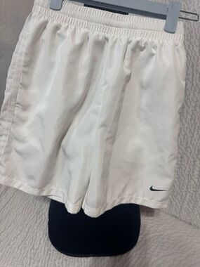 Nike White Kids Athletic Shorts with Black Swoosh